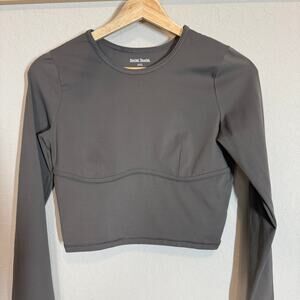 Women's Social Tourist Gray Crop Stretch Activewear‎ Long Sleeve Top Size Small